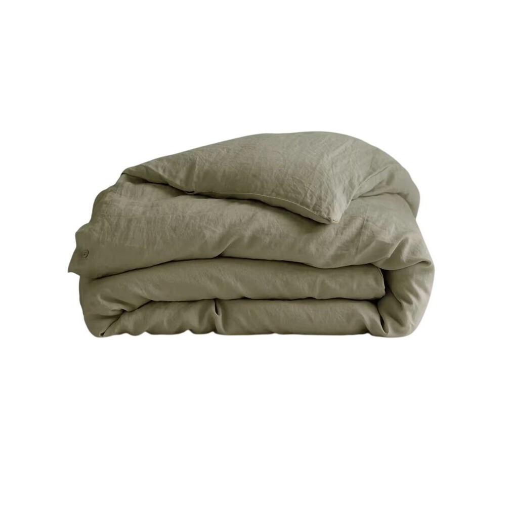 Quince King Size European Linen Duvet Cover Willowleaf Green Knit